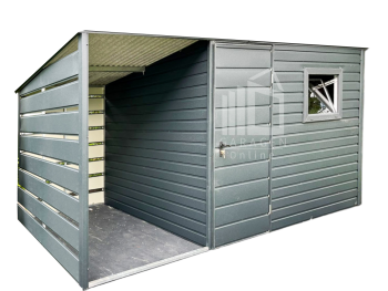 Gartenhaus - Gartenschuppen 3x2,5m + Überdachung 1,5m - PVC Kippfenster - Tür - Anthrazit - Flachdach ID797