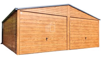 Blechgarage 6x7m Horizontal Blech Satteldach 2x Schwingtor Holzoptik | ID127 |