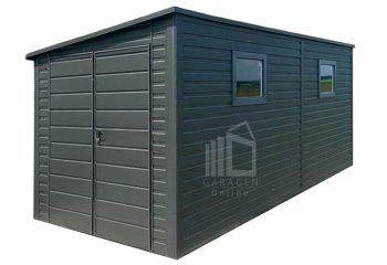 Gartenhaus - Gartenschuppen 2,5x5m - Zweiflügeliges Tor - 2x PVC Kippfenster - Anthrazit - Dach: Neigung nach links GP625