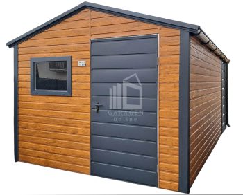 Gartenhaus - Gartenschuppen 3x4m + Überdachung 1m - Tür - PVC Kippfenster - Dachrinnen - Holzoptik - Satteldach ID974