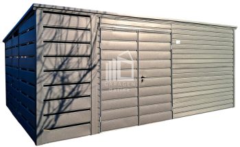 Blechgarage Gartenschuppen 4,5x4,5m + Überdachung 1m - 2x Tür - Anthrazit - Flachdach ID967