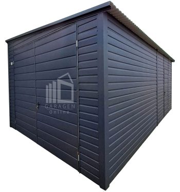 Blechgarage 3x7m - Zweiflügeliges Tor - Tür - Anthrazit - Dach: Neigung nach rechts ID966