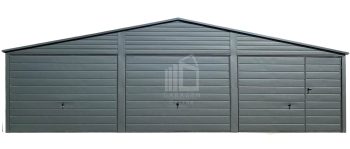 Blechgarage 9x6m - 3x Schwingtor - Tür - Anthrazit - Satteldach GP556