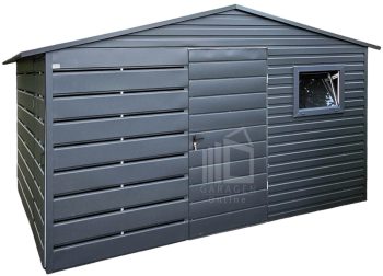 Gartenhaus - Gartenschuppen 2,5x3,5m + Überdachung 1m - Tür - PVC Kippfenster - Anthrazit - Satteldach GP624