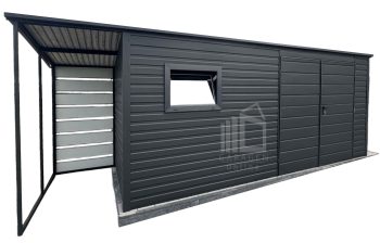 Gartenhaus - Gartenschuppen 5x2m + Überdachung 1m - Tür - PVC Kippfenster - Anthrazit - Flachdach GP550