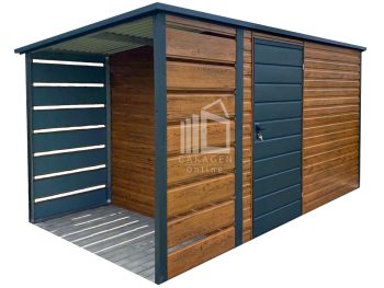 Gartenhaus - Gartenschuppen 3x2m + Überdachung 1m - Tür - PVC Kippfenster - Holzoptik - Flachdach | GP549 |