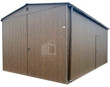 Blechgarage 4x6m Zweiflügeliges Tor - Holzoptik - Tür - Satteldach ID935