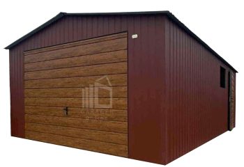 Blechgarage 4,5x6m Schwingtor - Tür - PVC Kippfenster - Holzoptik - Satteldach ID933