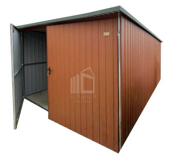 Blechgarage - Gartenschuppen 3x6m - Zweiflügeliges Tor - Helles Braun - Flachdach ID924