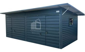 Blechgarage - Gartenschuppen 6x3m 2x Schwingtor - 2x PVC Kippfenster - 2x Tür - Anthrazit - Flachdach ID922
