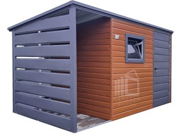 Gartenhaus - Gartenschuppen 2,5x2m + Überdachung 0,5m - Tür - PVC Kippfenster - Holzoptik - Flachdach ID996