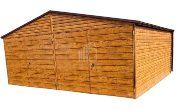 Blechgarage 6x5m Horizontal Blech Zweiflügeliges Tor Satteldach Holzoptik ID93