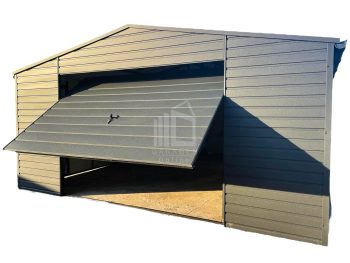 Blechgarage 4,5x6m - Schwingtor + Zusätzliche Tür - Anthrazit - Dachrinnen  -  Metalldachziegel  GP146