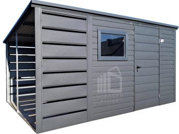 Gartenhaus - Gartenschuppen 2,5x3m + Überdachung 1m - Tür - PVC Kippfenster - Flachdach ID997