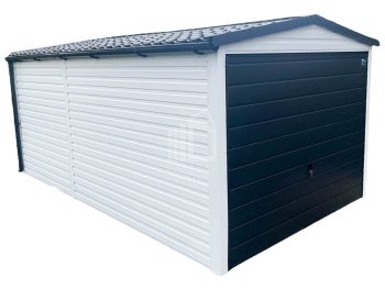 Blechgarage 3x5m Schwingtor   Dachrinnen  Weiß Anthrazit  Metalldachziegel Satteldach GP76