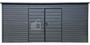 Gartenhaus - Gartenschuppen 5x2m - Zweiflügeliges Tor - PVC Kippfenster - Anthrazit - Flachdach GP618