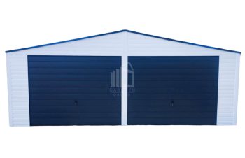 Blechgarage 7x6m - 2x Schwingtor - Anthrazit - Weiss - Satteldach | GP196 |