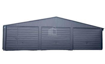Blechgarage  9x6m 3xSchwingtor - Anthrazit - Dachrinnen - Satteldach GP134