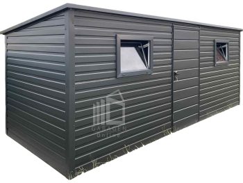 Gartenhaus - Gartenschuppen 5x2m - Zweiflügeliges Tor - 2x PVC Kippfenster - Anthrazit - Flachdach GP619