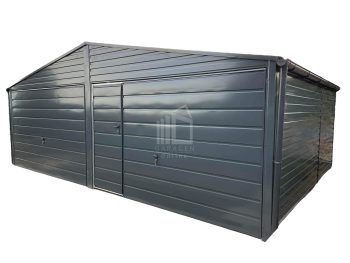 Blechgarage 6x5m - 2xSchwingtor + Tür - Dachrinnen - Anthrazit - Pultdach GP242
