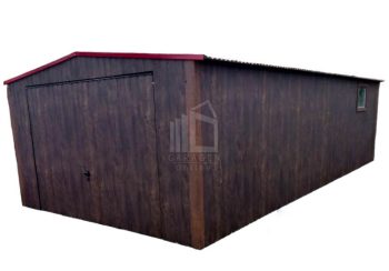 Blechgarage 4mx8m - Schwingtor - Tür - PVC Kippfenster - Dunkles Walnussholz GP235