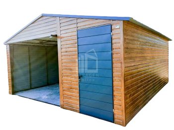 Blechgarage 5x5m Horizontal Blech Schwingtor Satteldach Holzoptik Anthrazit ID107