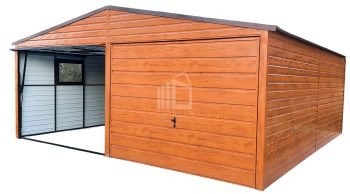 Blechgarage 6x5,5m Horizontal Blech 2x Schwingtor Satteldach Holzoptik ID111