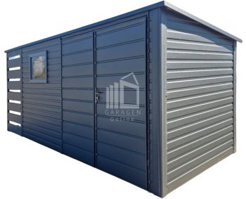 Gartenhaus - Gartenschuppen 4x2m + Überdachung 1m - Zweiflügeliges Tor - 2x PVC Kippfenster - Anthrazit - Flachdach GP615