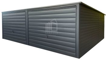 Blechgarage 6x5m - 2x Schwingtor - Anthrazit - Flachdach GP523