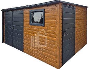 Gartenhaus - Gartenschuppen 4x2m - Zweiflügeliges Tor - Tür - PVC Kippfenster - Holzoptik - Anthrazit - Dachrinnen - Dach neigt sich nach vorne GP613