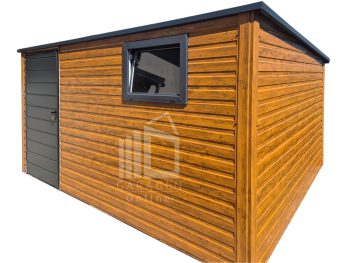 Gartenhaus - Gartenschuppen 4x2,5m - Tür - PVC Kippfenster - Holzoptik - Dachrinnen - Flachdach GP612