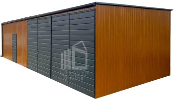 Blechgarage 12x6m - 2x Schwingtor - Tür - Anthrazit - Dachrinnen - Dach neigt sich nach vorne GP611