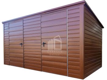 Gartenhaus - Gartenschuppen 4x2,5m - 2x Tür - Goldene Eiche - Holzoptik - Flachdach | ID883 |