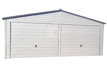 Blechgarage 6,5x6m Horizontal Blech Satteldach 2x Schwingtor Weiß Anthrazit ID166