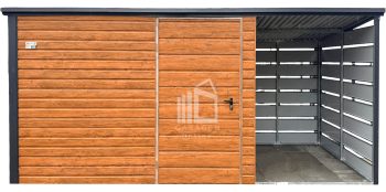 Gartenhaus - Gartenschuppen 3x2m + Überdachung 1,5m - Tür - Holzoptik - Anthrazit - Flachdach | ID879 |