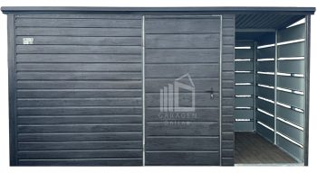 Gartenhaus - Gartenschuppen 3x2m + Überdachung 1m - Tür - Holzoptik - Flachdach ID880