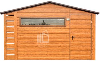 Gartenhaus - Gartenschuppen 3,5x3m + Überdachung 0,5m - Tür - PVC Kippfenster - Holzoptik - Satteldach ID876