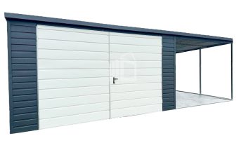 Blechgarage 8x6m Horizontal Blech 2x Schwingtor Holzoptik Pultdach ID200