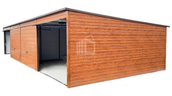 Blechgarage 12x6m Horizontal Blech 4x Schwingtor Holzoptik Pultdach ID172