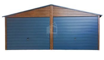 Blechgarage 6x5,5m Horizontal Blech 2x Schwingtor Holzoptik ID208