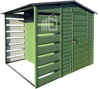 Gartenhaus - Gartenschuppen 2x2m + Überdachung 1m - Tür - PVC Kippfenster - Grün - Satteldach | GP604 |
