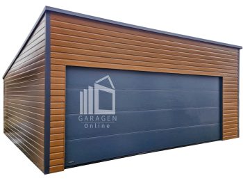 Blechgarage 6,5x6m - Sektionaltor - Tür - Holzoptik - Goldene Eiche - Anthrazit - Flachdach | ID845 |