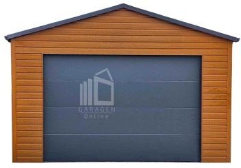 Blechgarage 5x6m - Sektionaltor - Tür - Holzoptik - Anthrazit - Dachrinnen - Satteldach | ID844 |