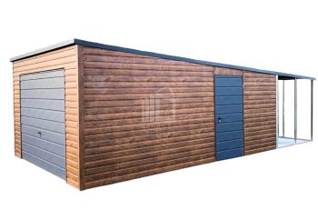 Blechgarage 4x6m Überdachung PVC Kippfenster Tür Holzoptik ID272