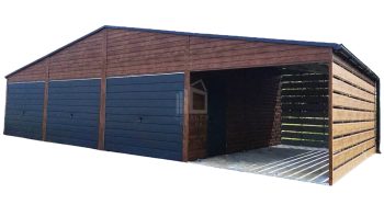 Blechgarage 9x5m Überdachung 3m 2x Tür 3x Schwingtor Dachrinnen Holzoptik ID388