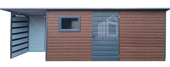 Gartenhaus - Gartenschuppen 5x2m + Überdachung 1,5m - Tür - 2x PVC Kippfenster - Holzoptik - Anthrazit - Flachdach ID814