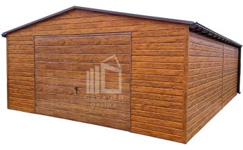 Blechgarage 6x6m Schwingtor - Tür - 2x PVC Kippfenster - Holzoptik - Dachrinnen - Satteldach ID810