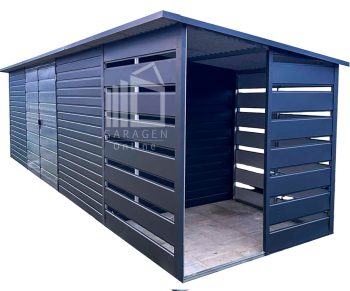 Gartenhaus - Gartenschuppen 6x2m + Überdachung 1,5m - Zweiflügeliges Tor - Anthrazit - Flachdach ID815