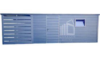 Gartenhaus - Gartenschuppen 4,5x2,5m + Überdachung 2m - Tür - PVC Kippfenster - Anthrazit - Flachdach ID803