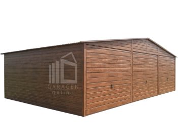 Blechgarage 9x6m - 3x Schwingtor - Tür - Holzoptik - Satteldach ID793